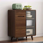 Credenza Moderna Stretta in Legno con Ante in Vetro