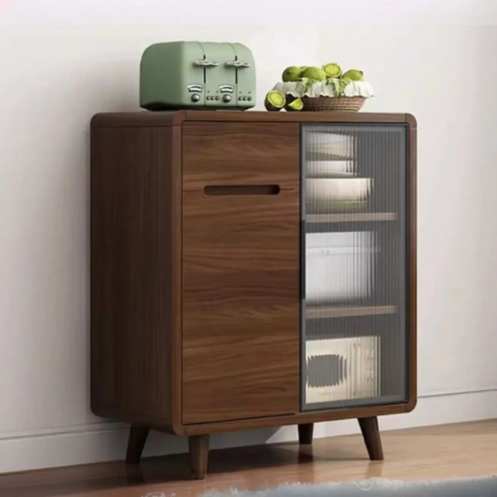 Credenza Moderna Stretta in Legno con Ante in Vetro
