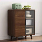 Credenza Moderna Stretta in Legno con Ante in Vetro