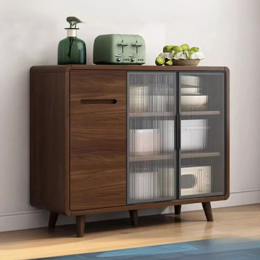 Credenza Moderna Stretta in Legno con Ante in Vetro