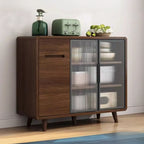 Credenza Moderna Stretta in Legno con Ante in Vetro