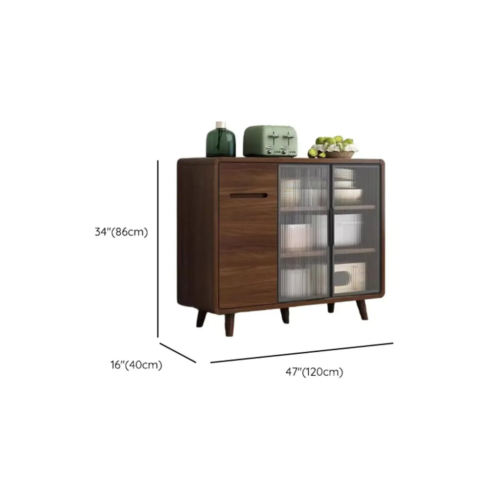 Credenza Moderna Stretta in Legno con Ante in Vetro