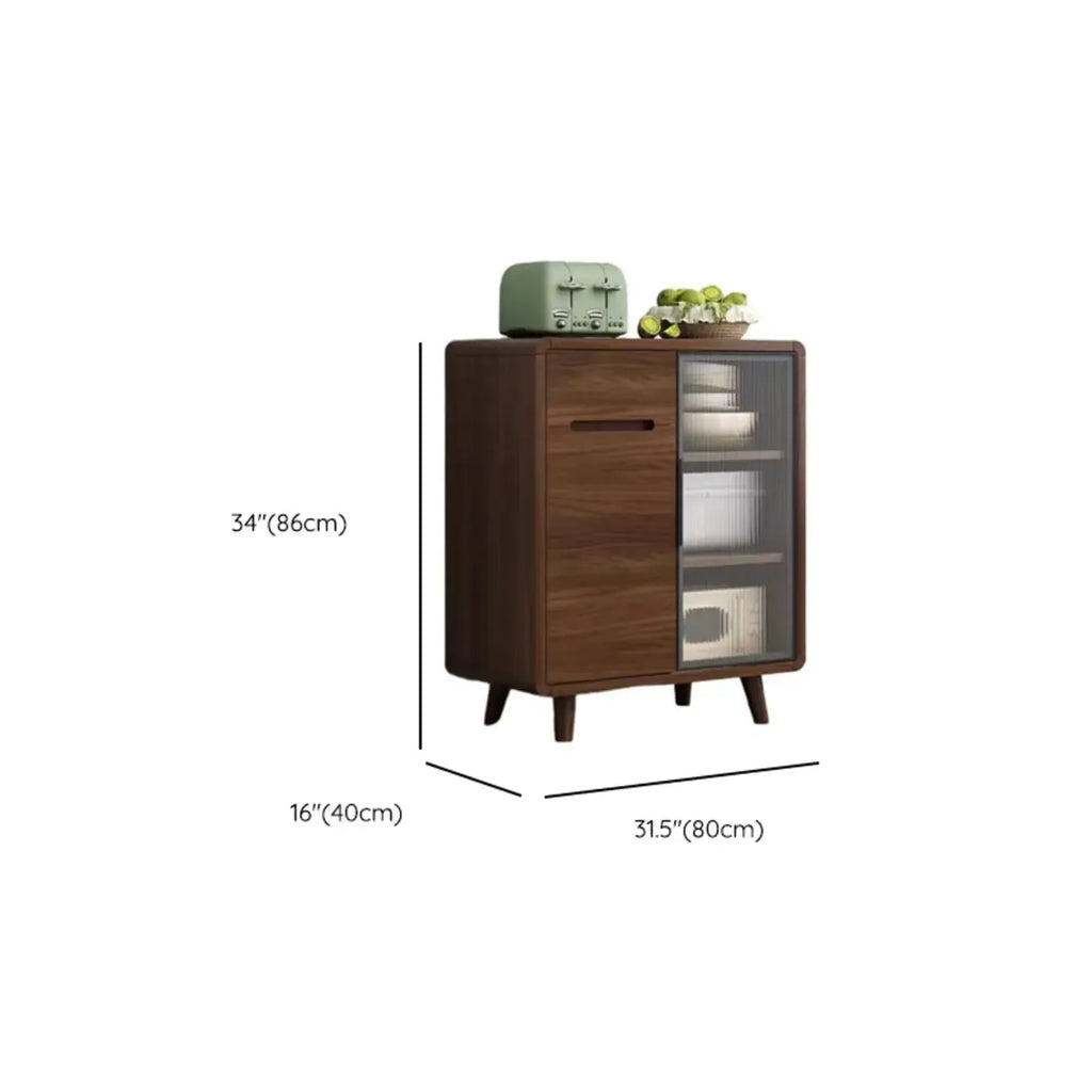 Credenza Moderna Stretta in Legno con Ante in Vetro