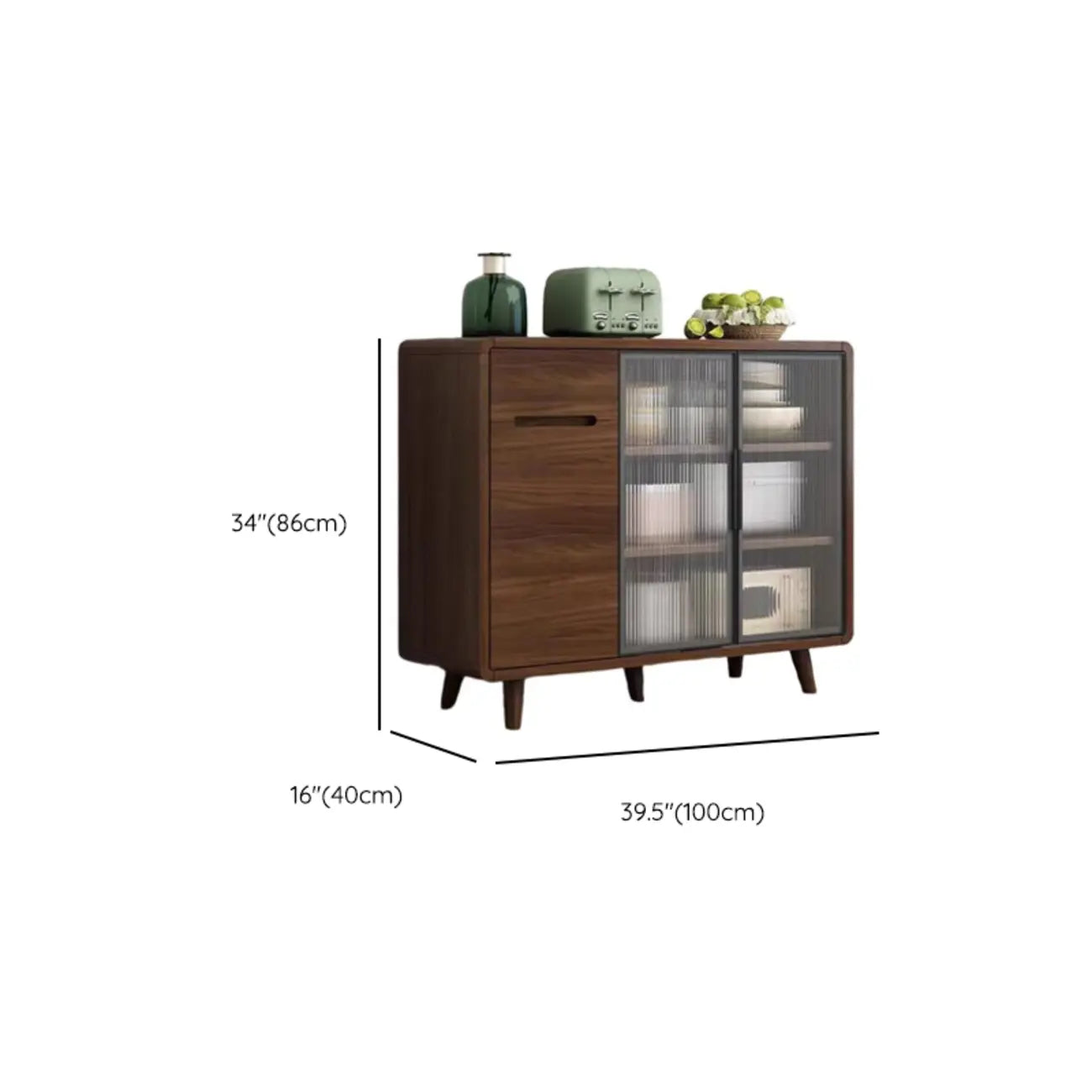 Credenza Moderna Stretta in Legno con Ante in Vetro