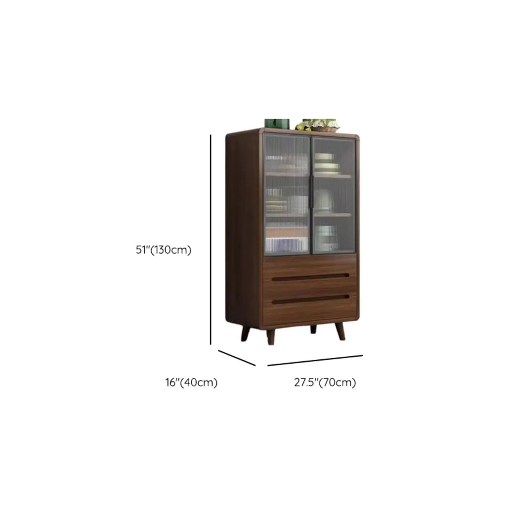 Credenza Moderna Stretta in Legno con Ante in Vetro