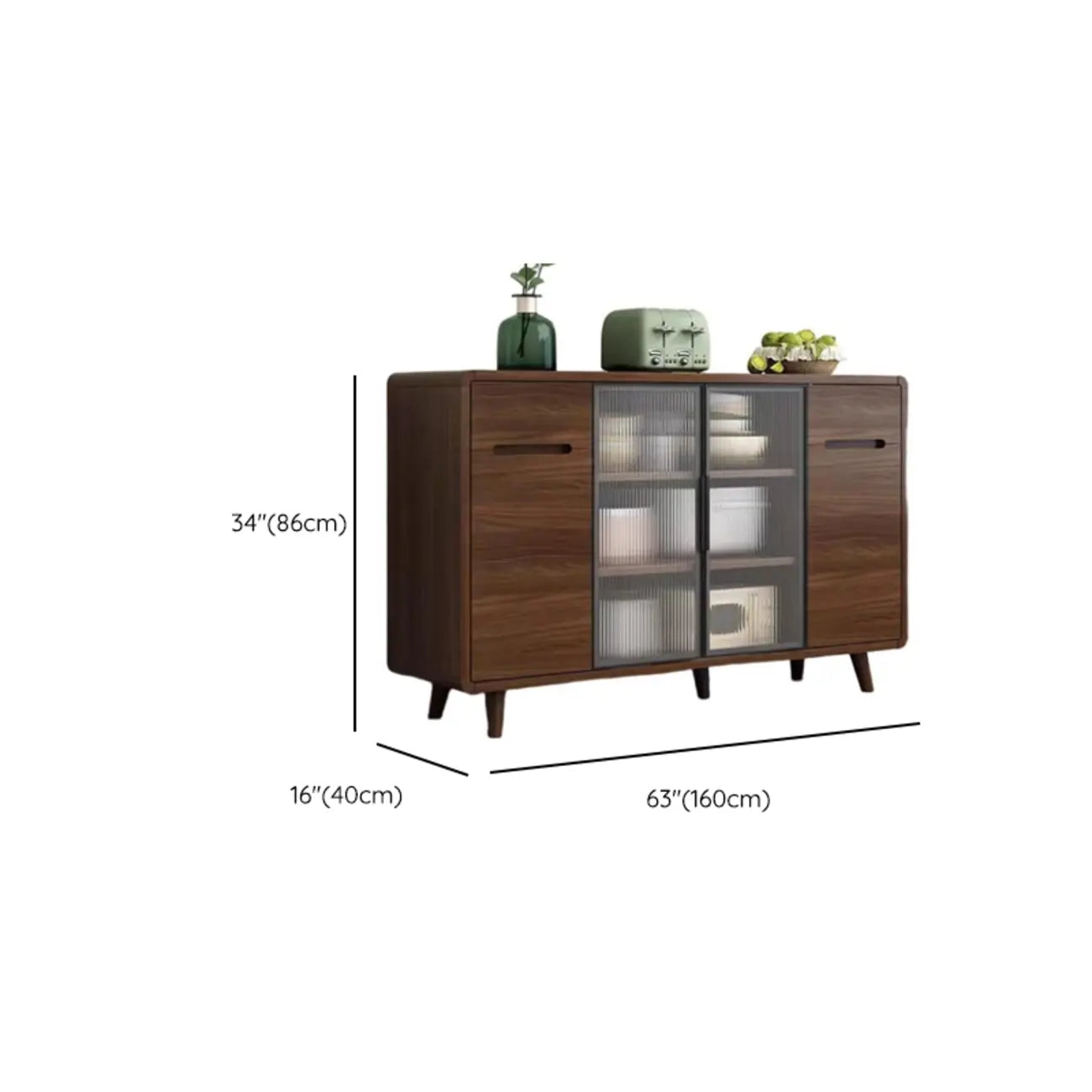 Credenza Moderna Stretta in Legno con Ante in Vetro