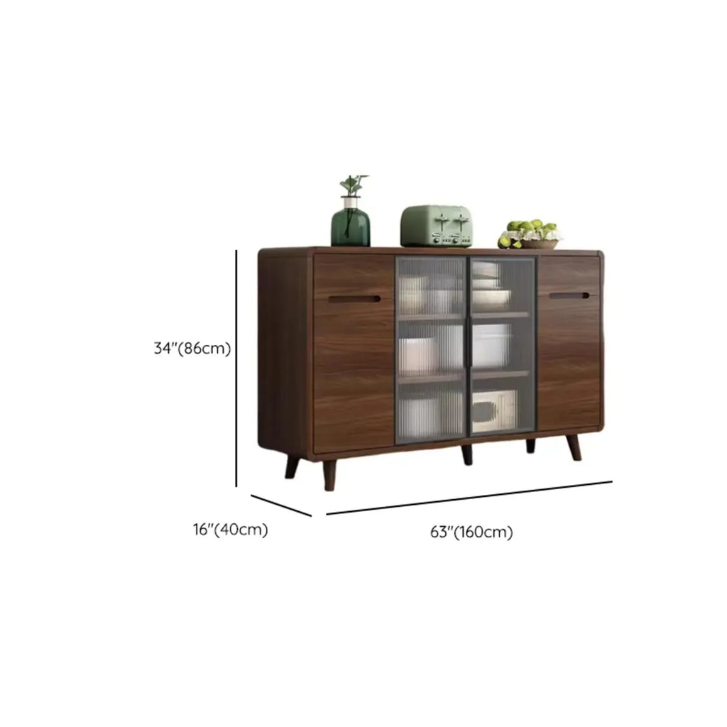 Credenza Moderna Stretta in Legno con Ante in Vetro