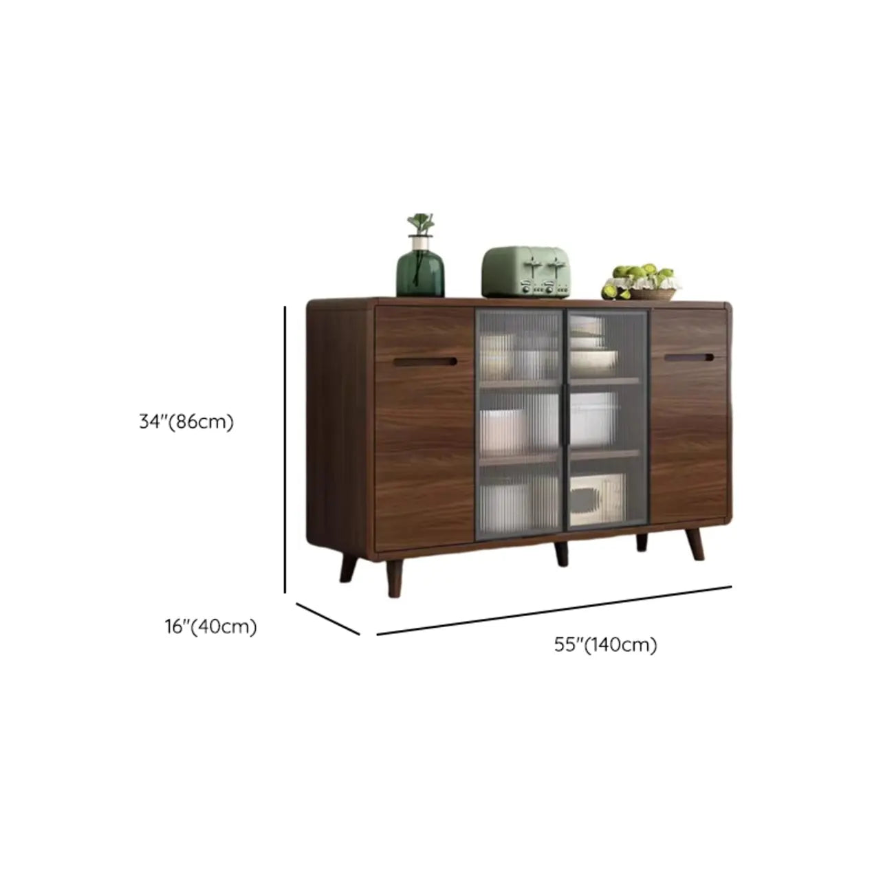 Credenza Moderna Stretta in Legno con Ante in Vetro