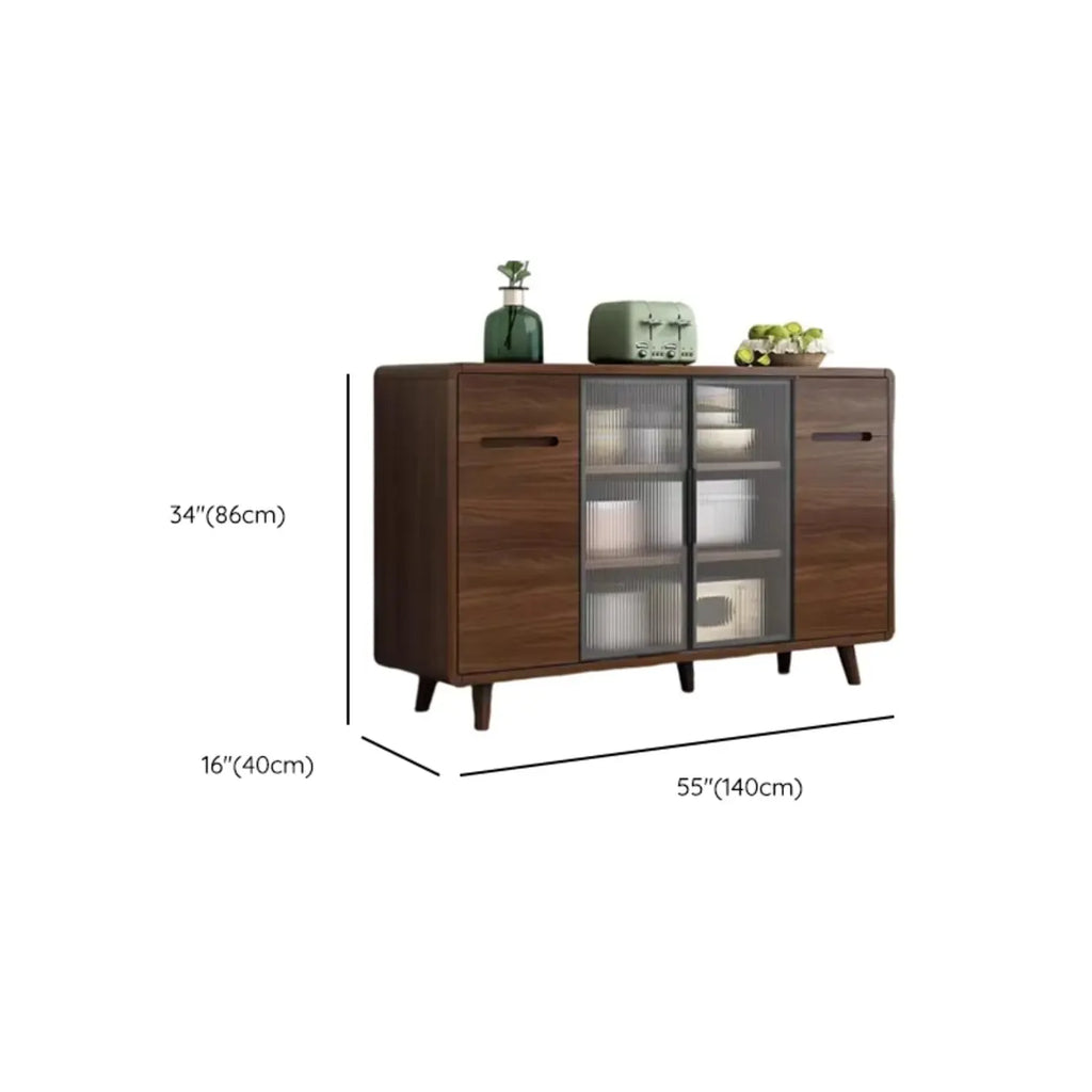 Credenza Moderna Stretta in Legno con Ante in Vetro