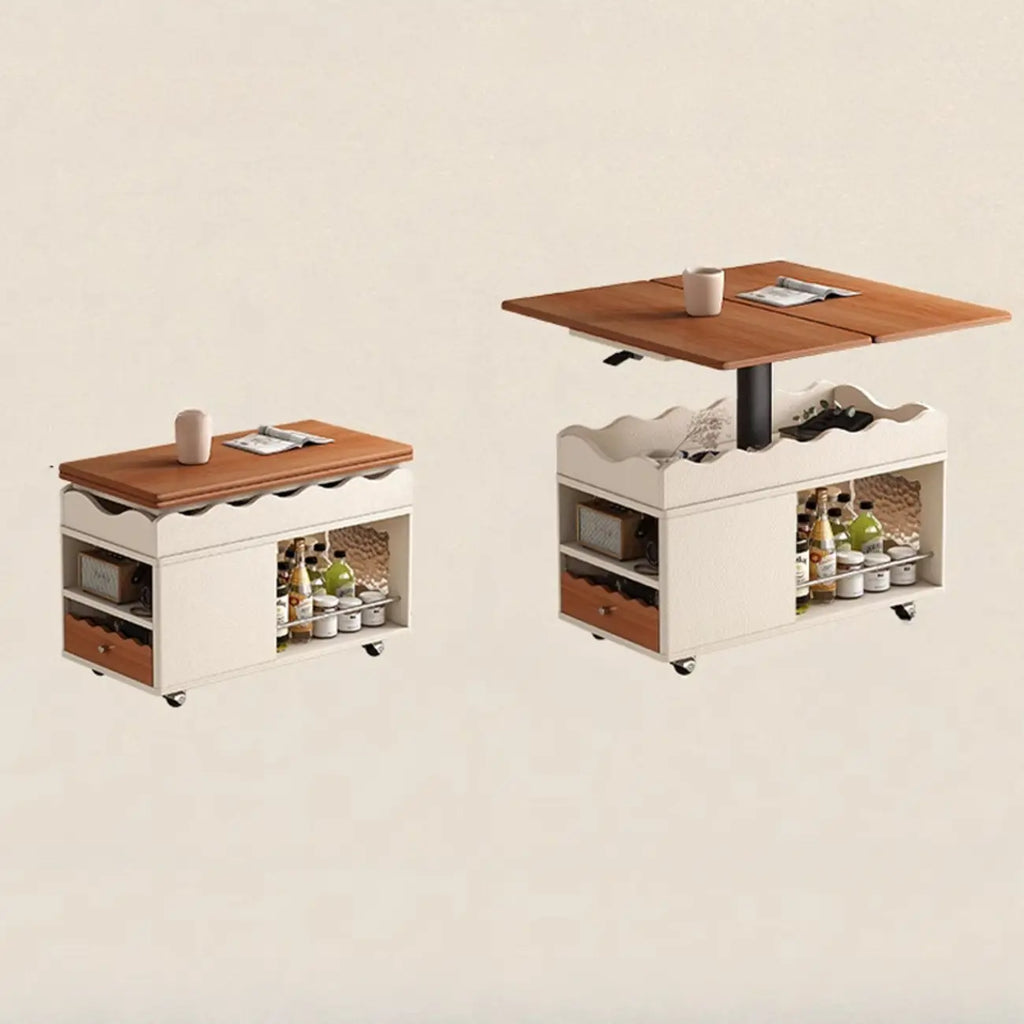 Chariot de rangement roulant pliable en bois réglable avec plateau de table