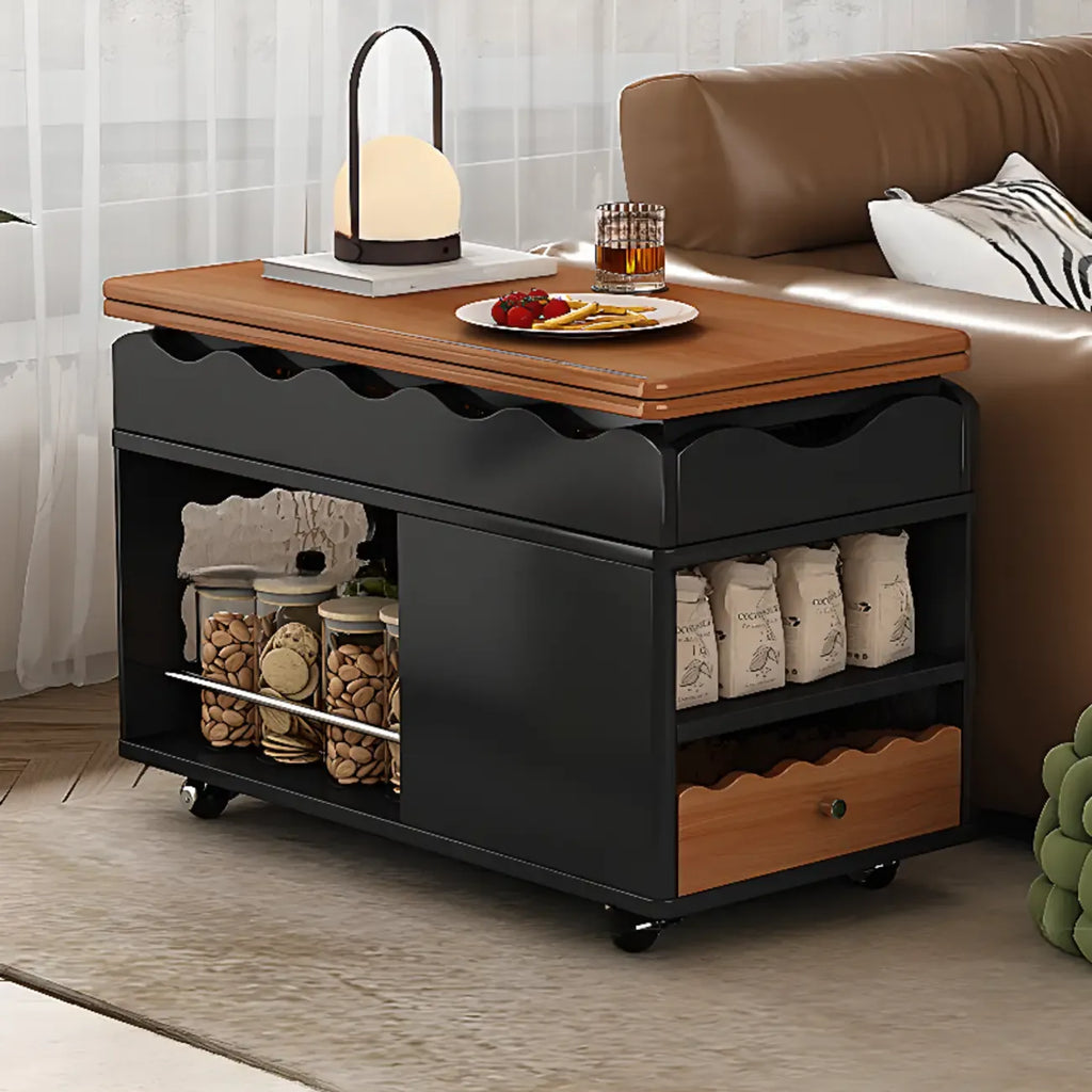 Chariot de rangement roulant pliable en bois réglable avec plateau de table