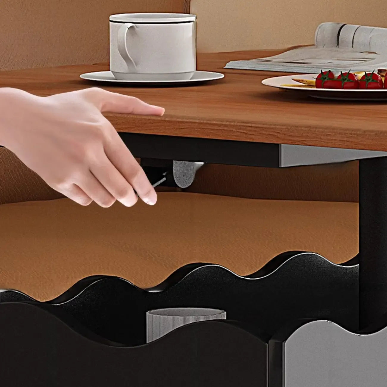 Chariot de rangement roulant pliable en bois réglable avec plateau de table