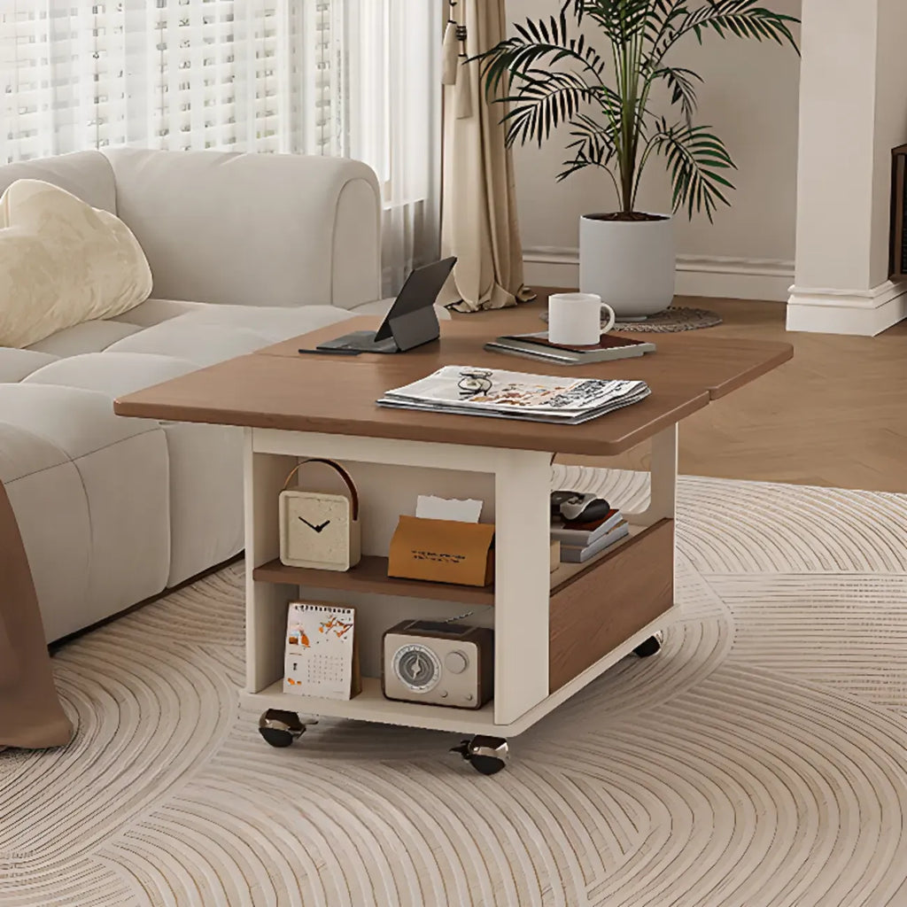 Chariot de rangement roulant pliable en bois réglable avec plateau de table