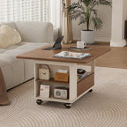 Chariot de rangement roulant pliable en bois réglable avec plateau de table