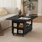 Chariot de rangement roulant pliable en bois réglable avec plateau de table