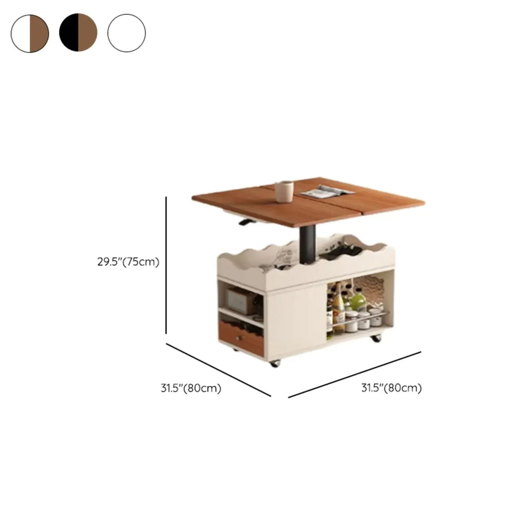 Chariot de rangement roulant pliable en bois réglable avec plateau de table