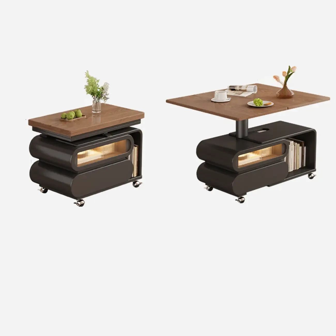 Tavolino moderno in legno con ruote e piano regolabile