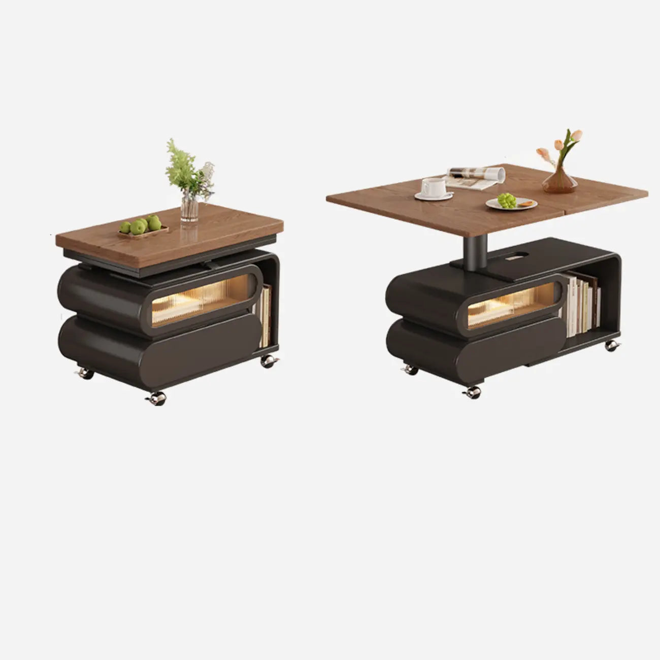 Tavolino moderno in legno con ruote e piano regolabile