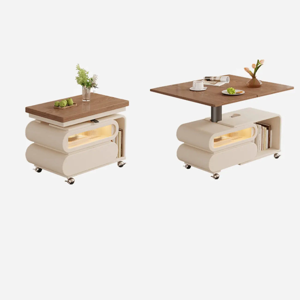 Tavolino moderno in legno con ruote e piano regolabile