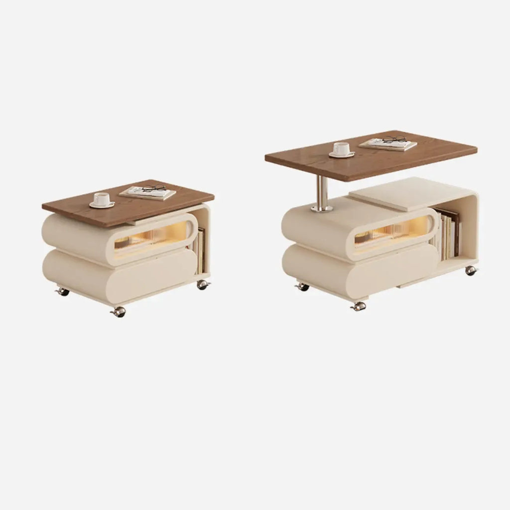 Tavolino moderno in legno con ruote e piano regolabile
