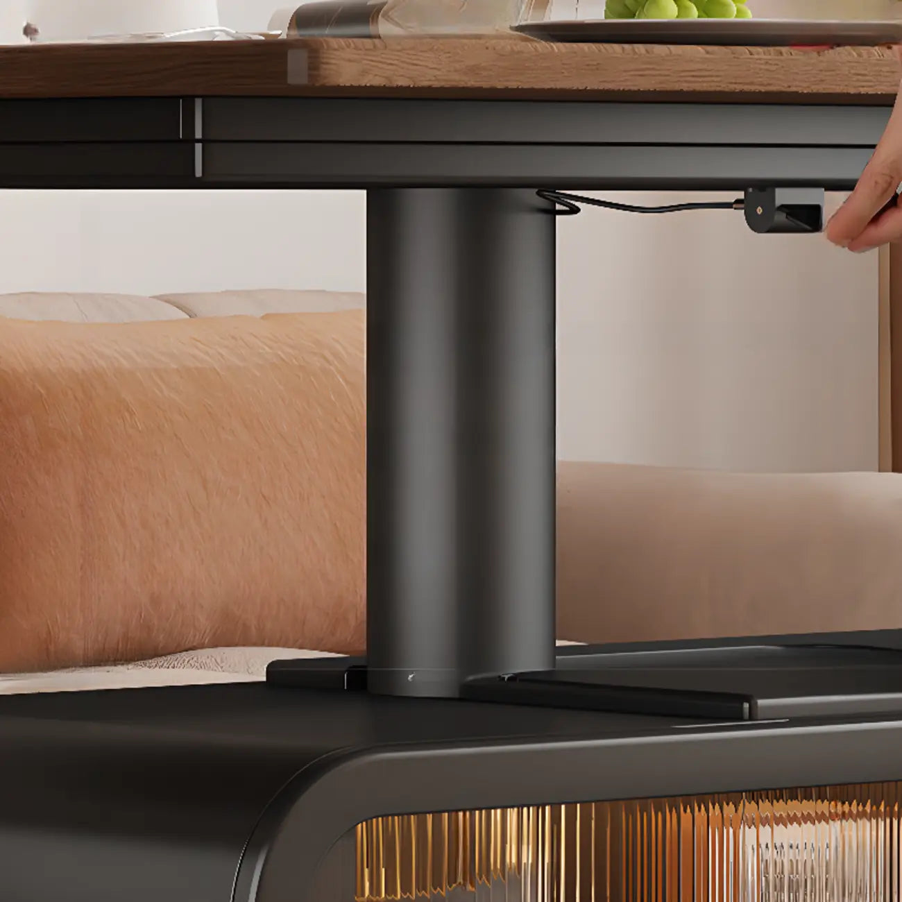 Tavolino moderno in legno con ruote e piano regolabile