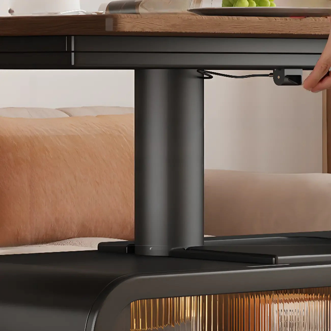 Tavolino moderno in legno con ruote e piano regolabile