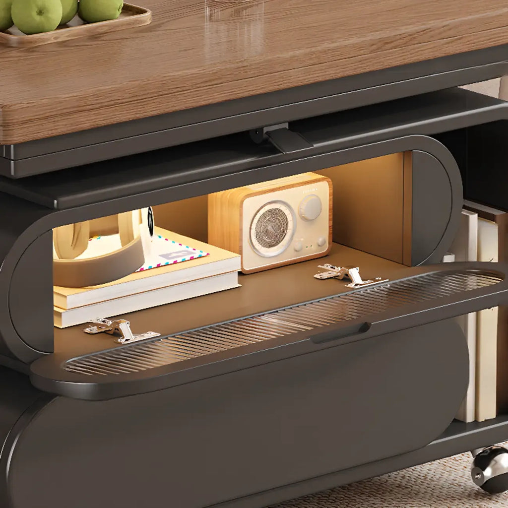 Tavolino moderno in legno con ruote e piano regolabile