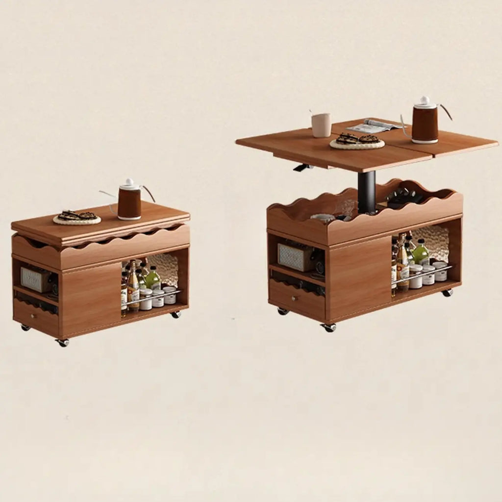 Tavolino moderno in legno con ruote e piano regolabile