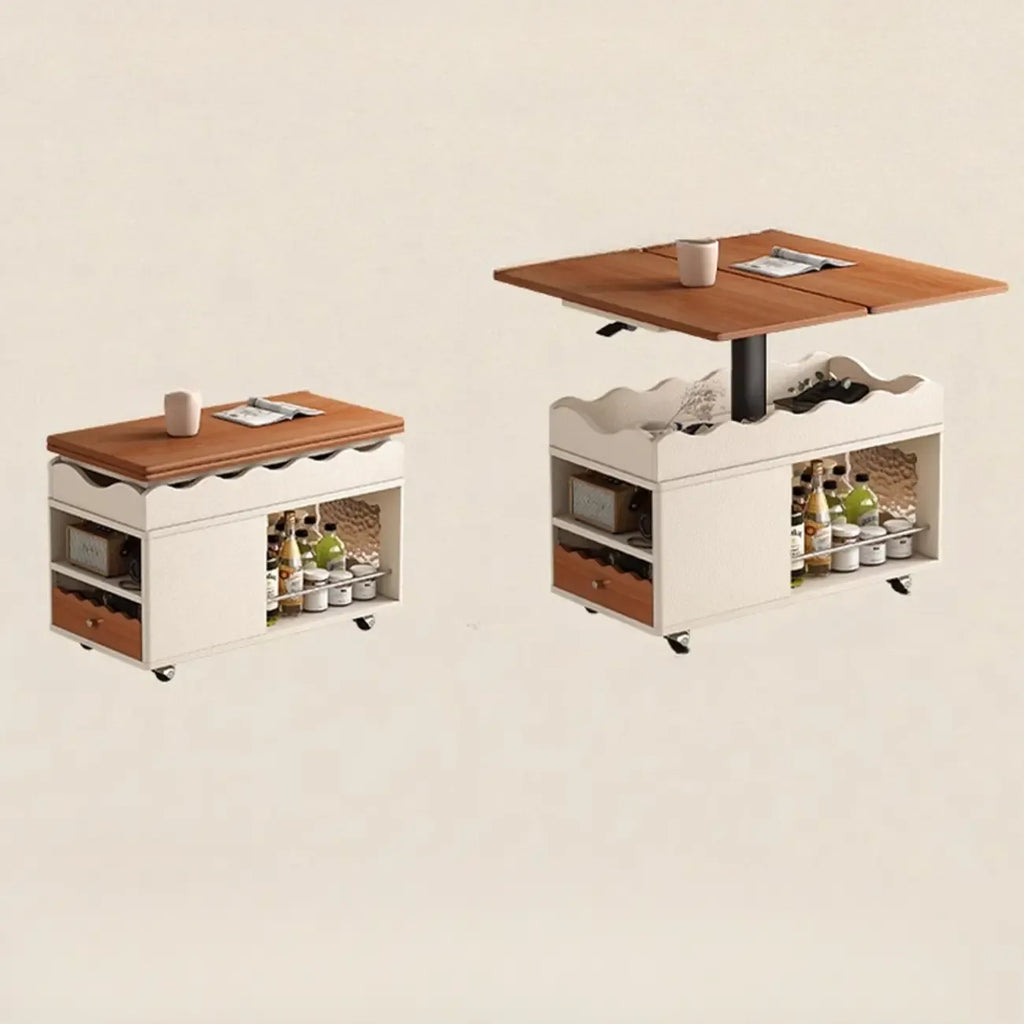 Tavolino moderno in legno con ruote e piano regolabile