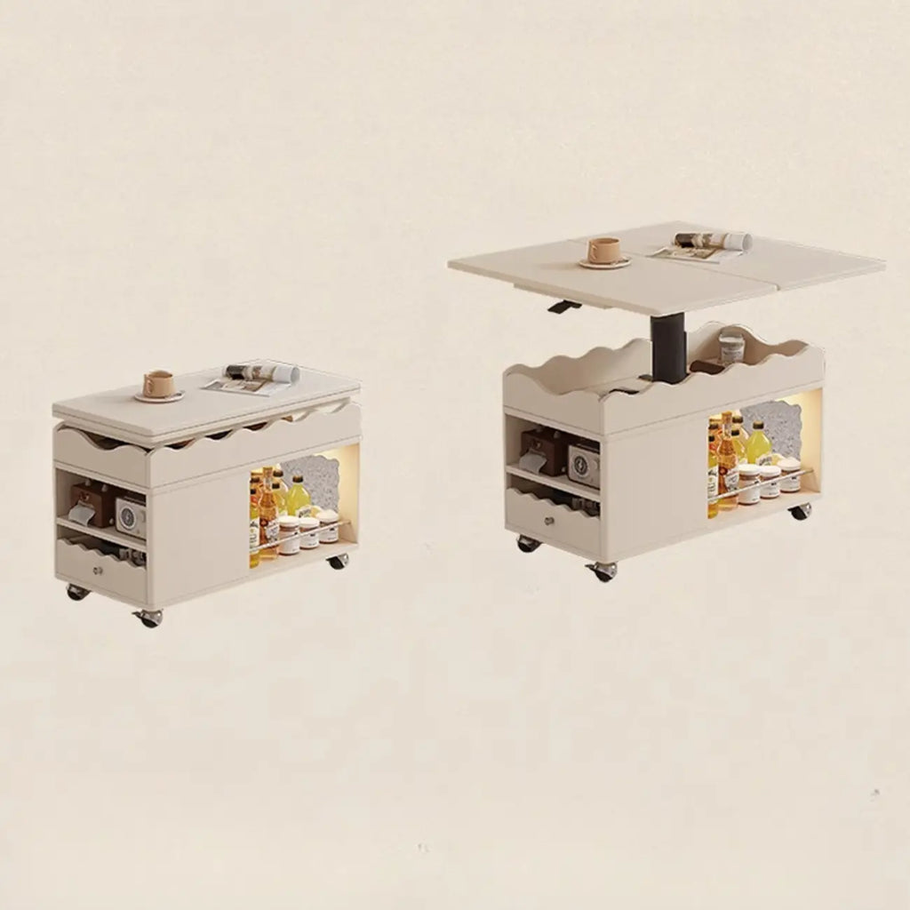 Tavolino moderno in legno con ruote e piano regolabile