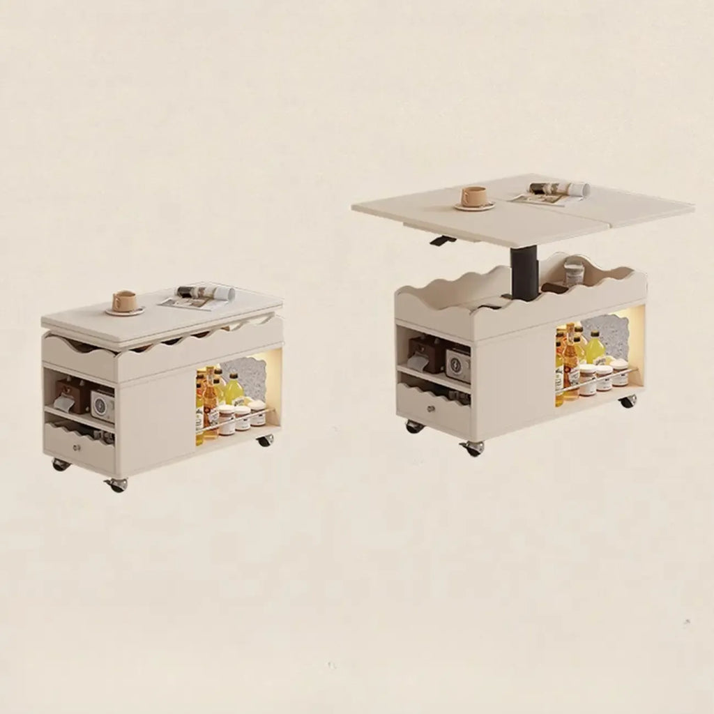 Tavolino moderno in legno con ruote e piano regolabile