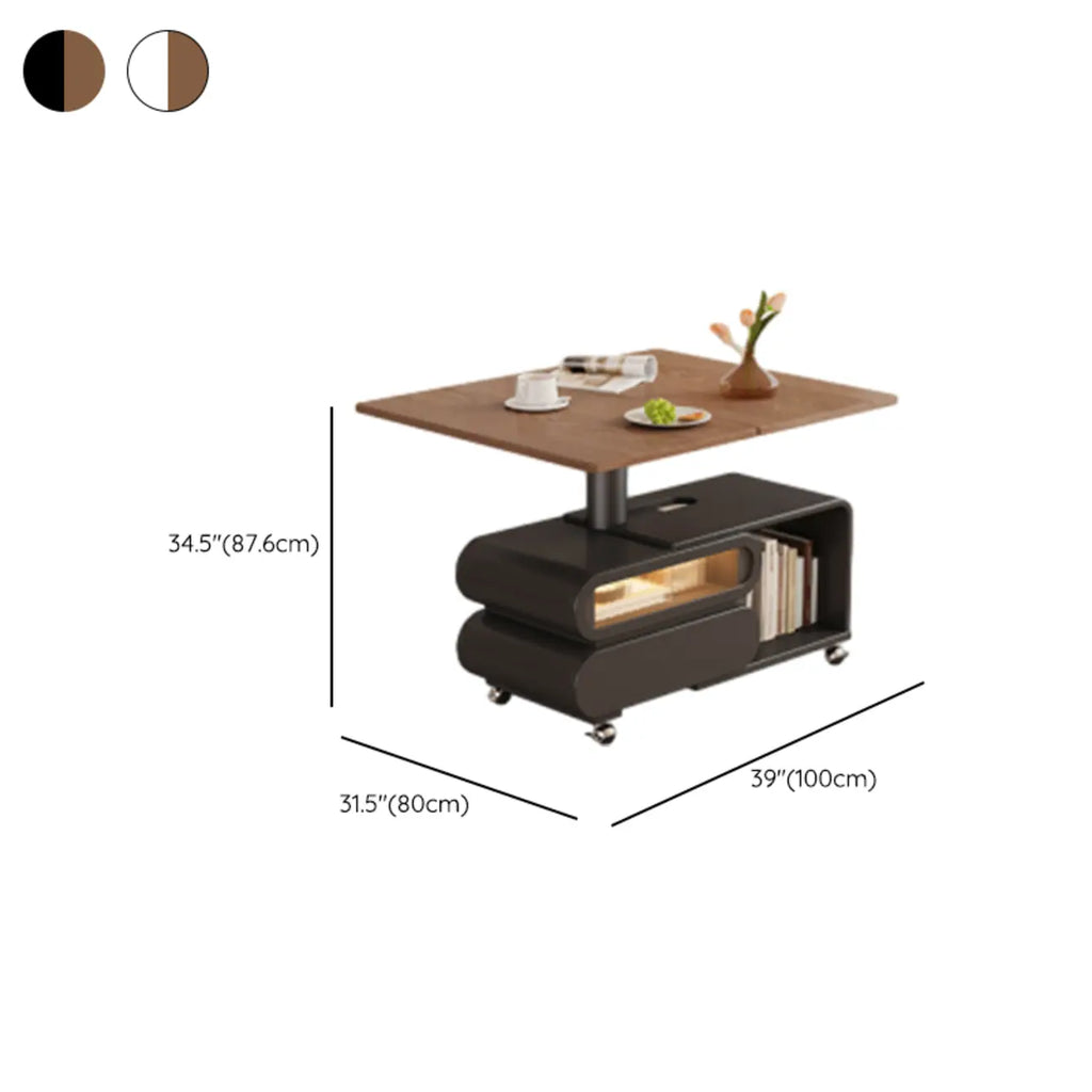Tavolino moderno in legno con ruote e piano regolabile