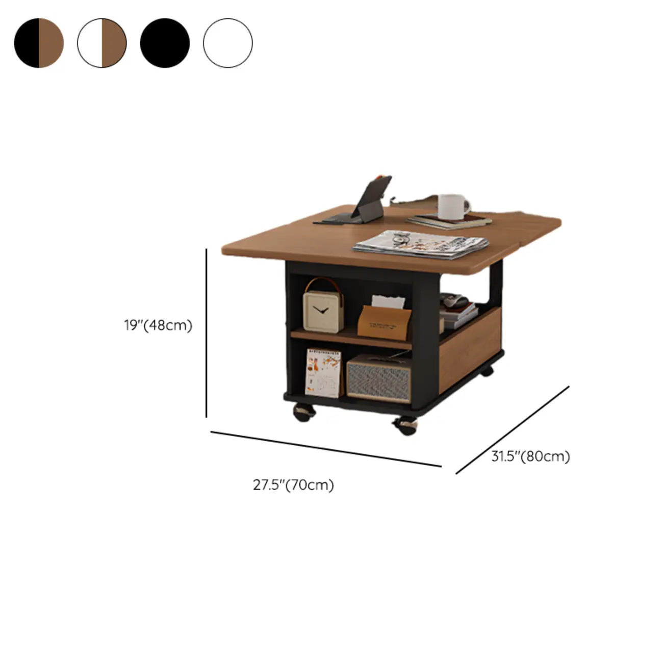 Tavolino moderno in legno con ruote e piano regolabile