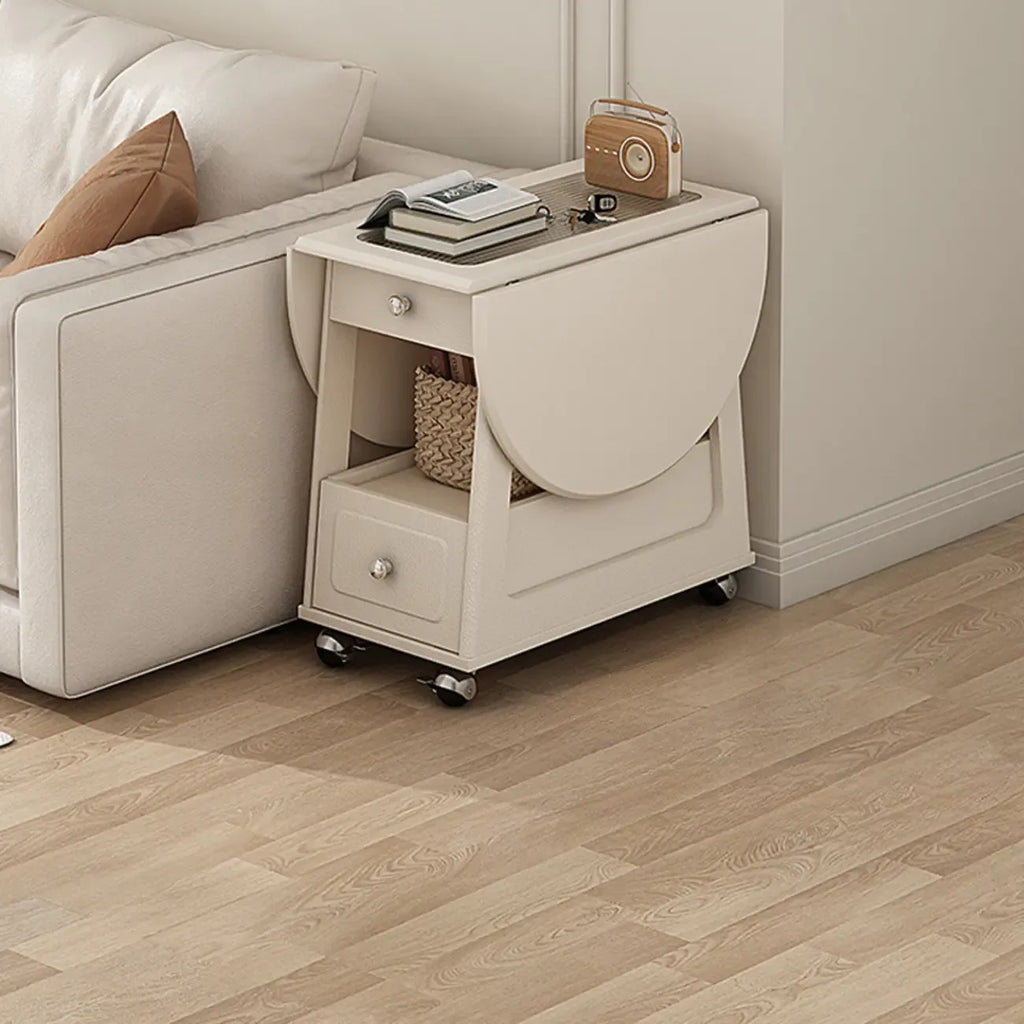 Petite table d'appoint pliable en bois blanc moderne à roulettes