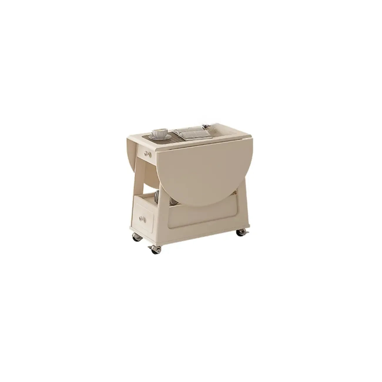 Petite table d'appoint pliable en bois blanc moderne à roulettes