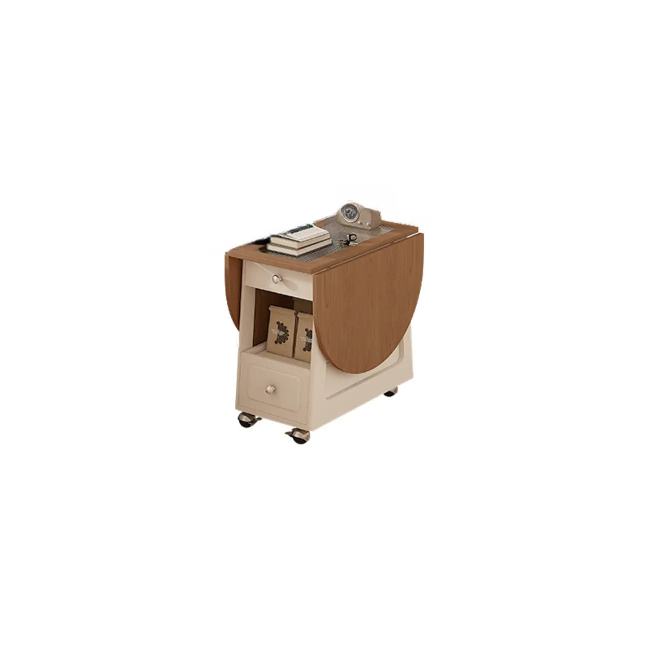 Petite table d'appoint pliable en bois blanc moderne à roulettes