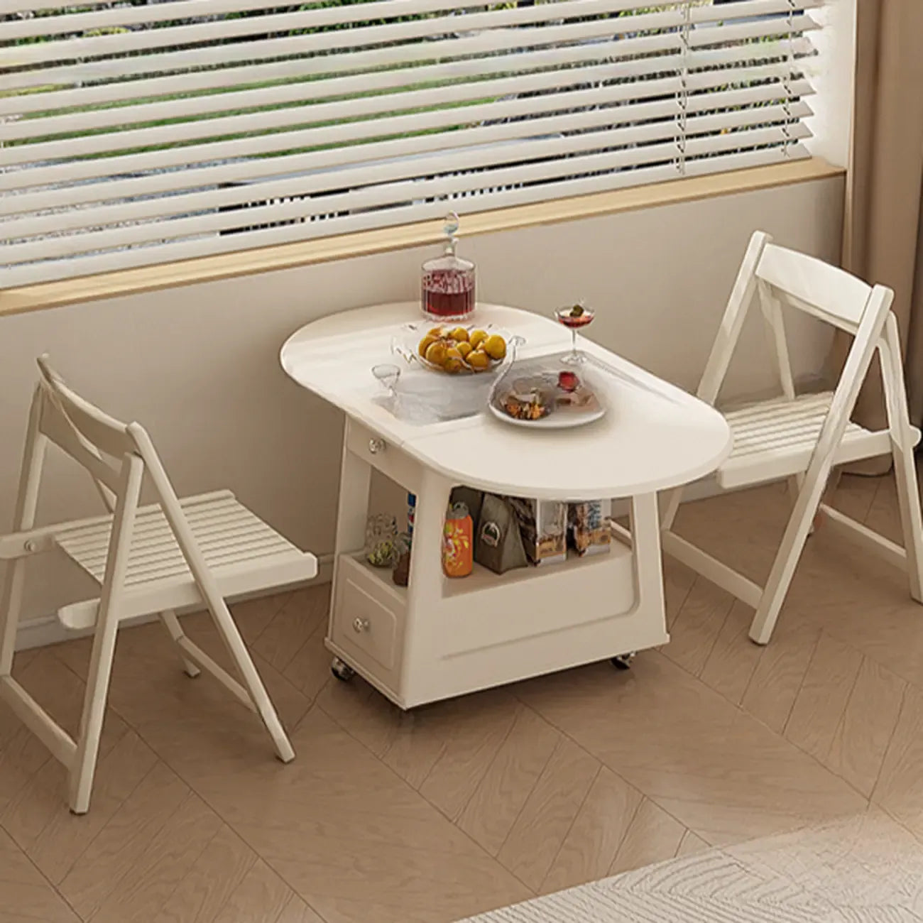 Petite table d'appoint pliable en bois blanc moderne à roulettes