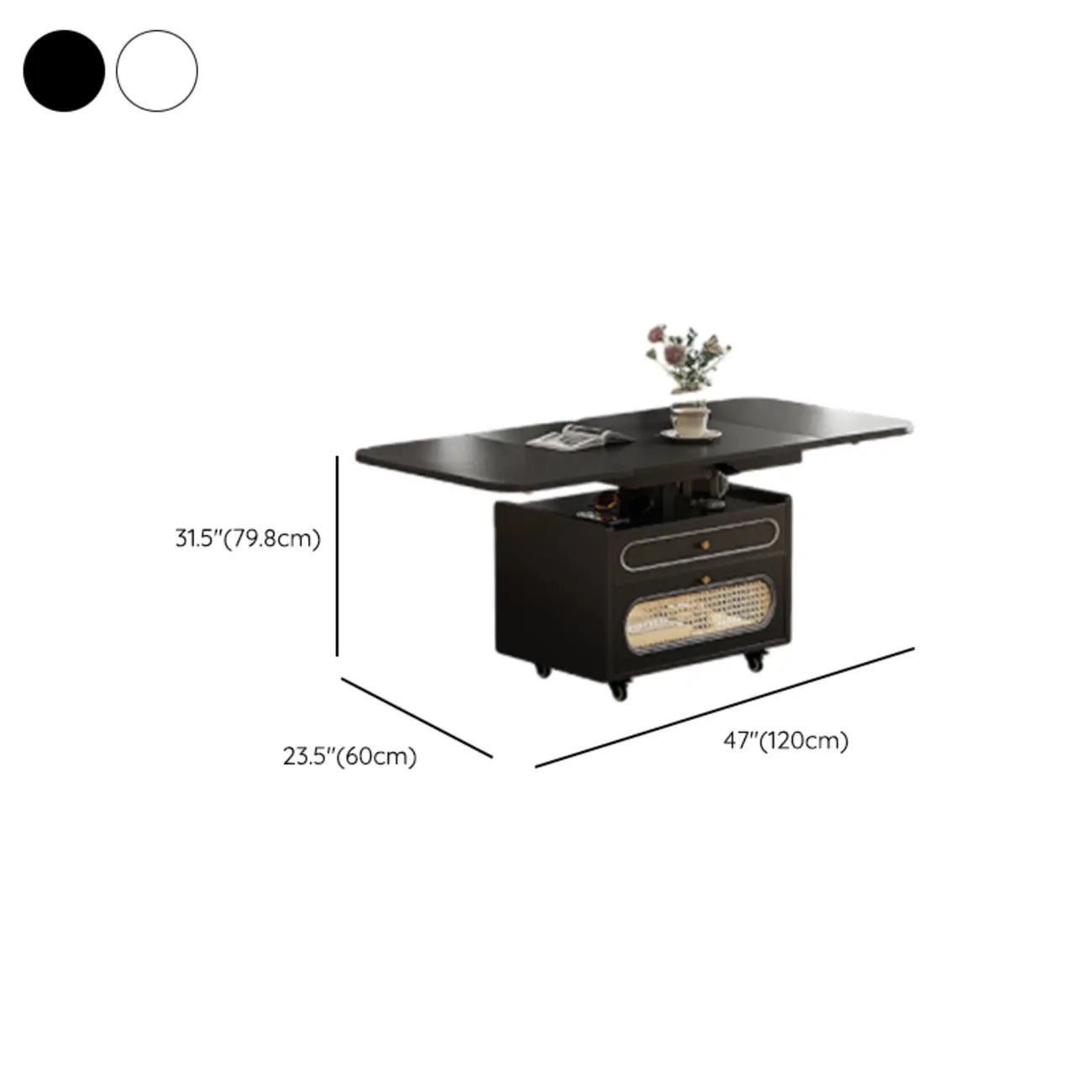 Petite table d'appoint pliable en bois blanc moderne à roulettes