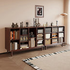 Bibliothèque horizontale en bois brun à fond fermé, style milieu du siècle