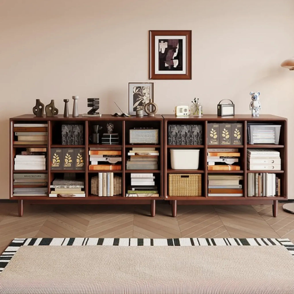 Bibliothèque horizontale en bois brun à fond fermé, style milieu du siècle