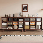 Bibliothèque horizontale en bois brun à fond fermé, style milieu du siècle
