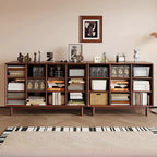 Bibliothèque horizontale en bois brun à fond fermé, style milieu du siècle