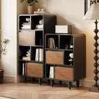 Petite étagère minimaliste en bois noir avec tiroir
