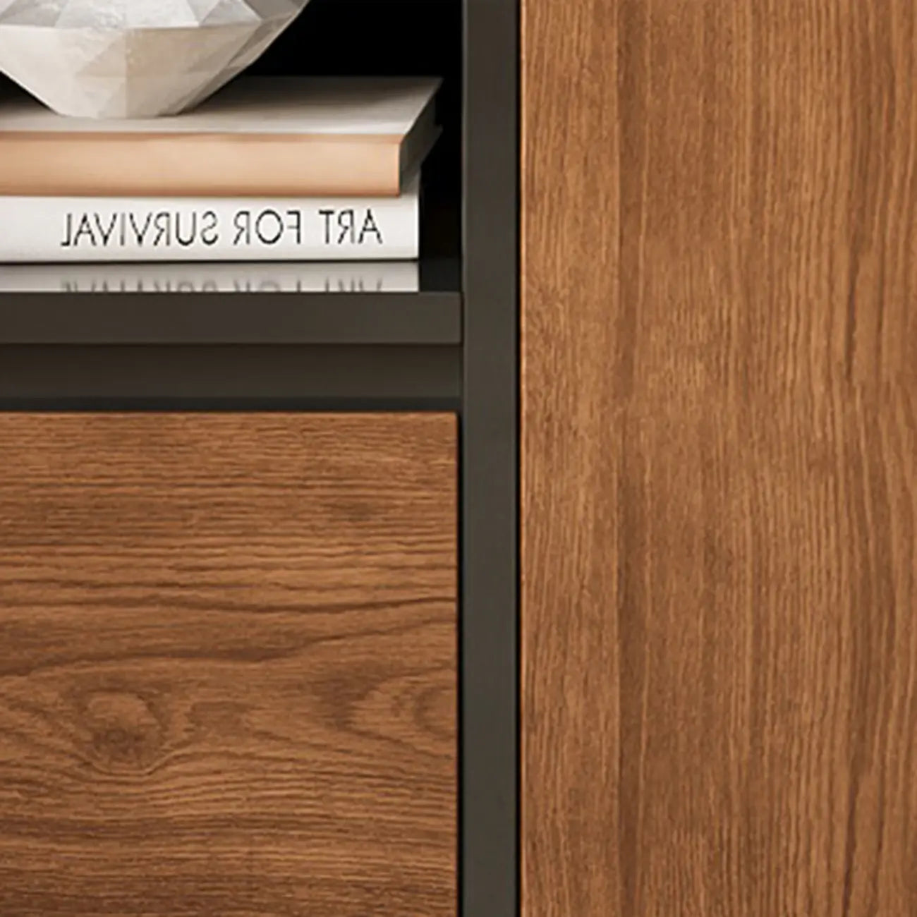 Petite étagère minimaliste en bois noir avec tiroir
