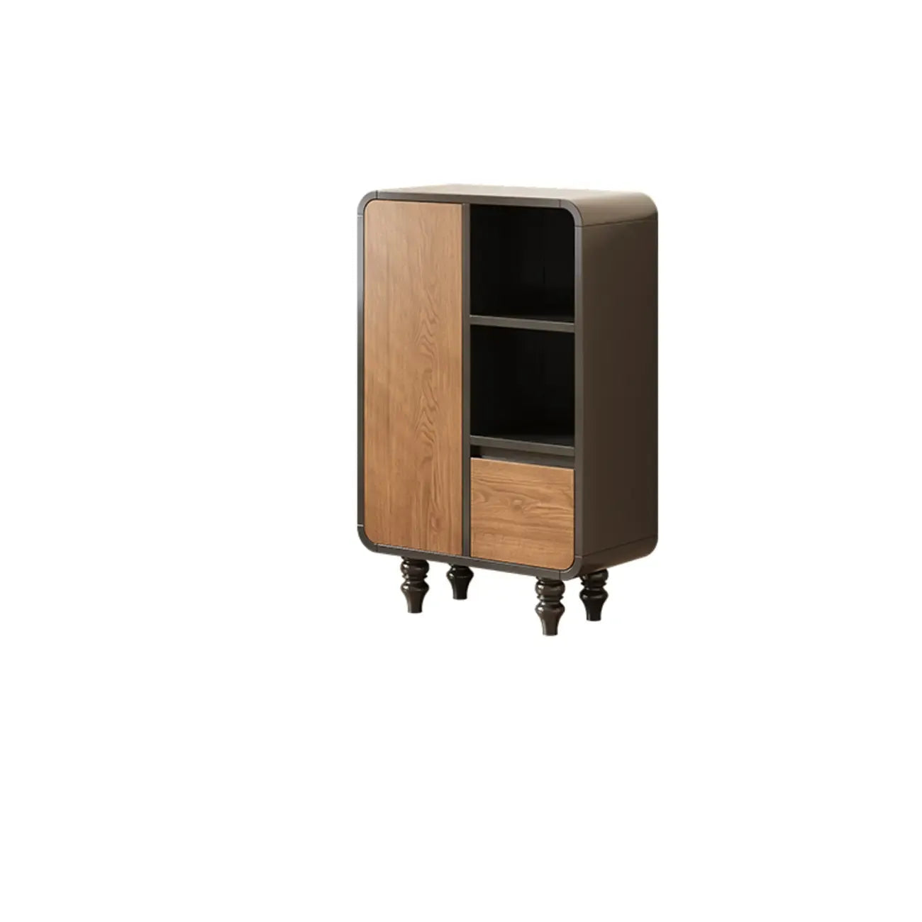 Petite étagère minimaliste en bois noir avec tiroir