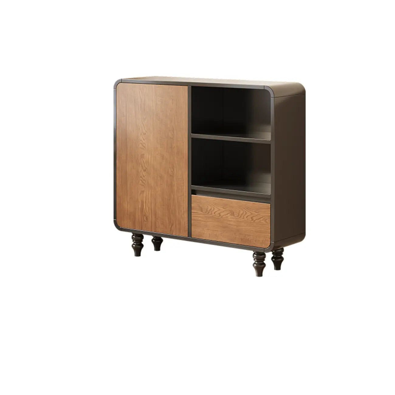 Petite étagère minimaliste en bois noir avec tiroir