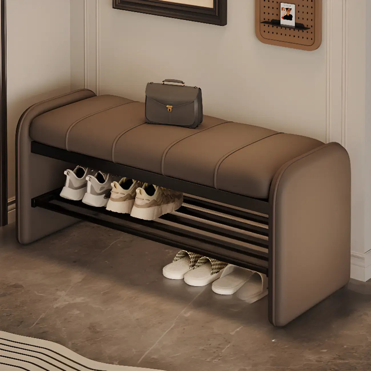 Banc de chambre moderne capitonné, couleur unie, avec rangement
