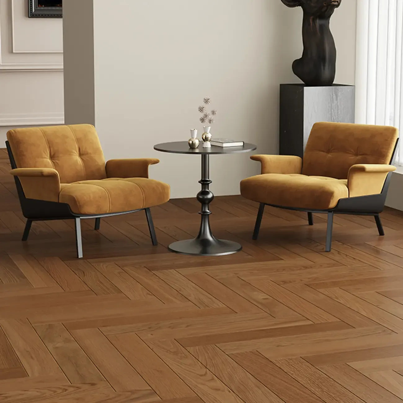 Poltrona Accent con braccioli, trapuntata in flanella, stile Art Déco
