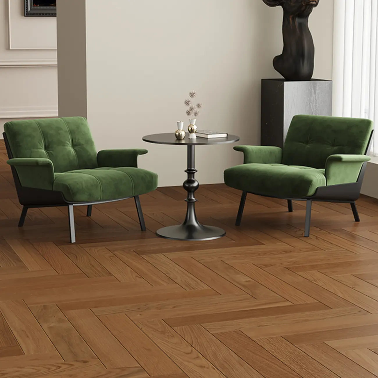 Poltrona Accent con braccioli, trapuntata in flanella, stile Art Déco