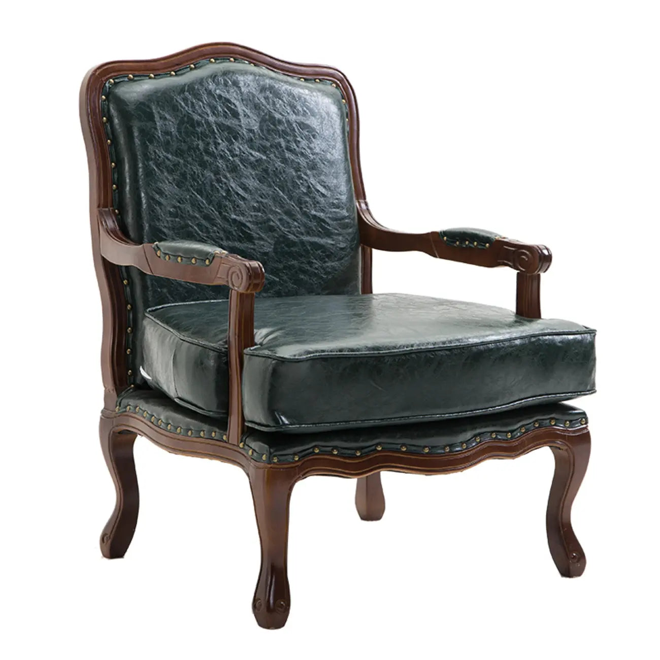 Fauteuil traditionnel en cuir et bois massif de style moderne du milieu du siècle